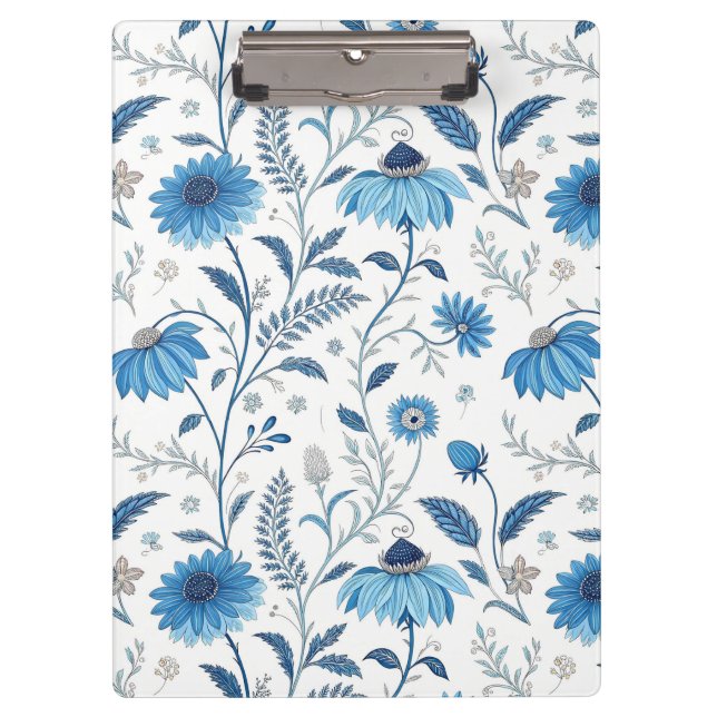 Chinoiserie Blue Echinacea Pattern Klemmbrett (Vorderseite)