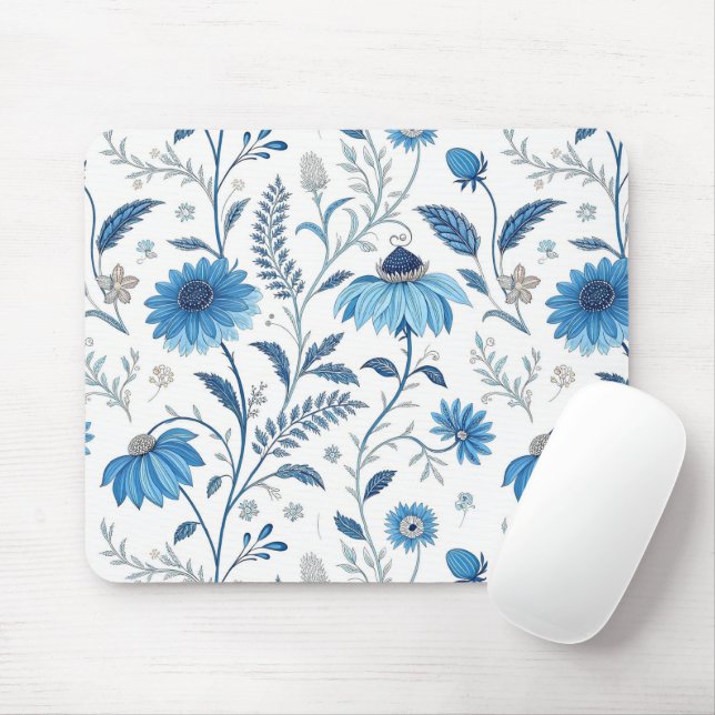 Chinoiserie Blue Echinacea Pattern Mousepad (Mit Mouse)