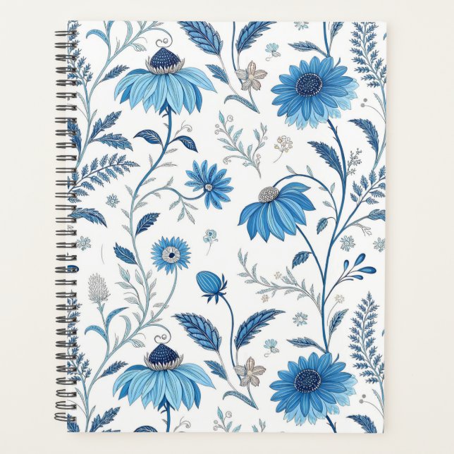 Chinoiserie Blue Echinacea Pattern Planer (Vorderseite)