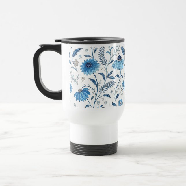 Chinoiserie Blue Echinacea Pattern Reisebecher (Links)