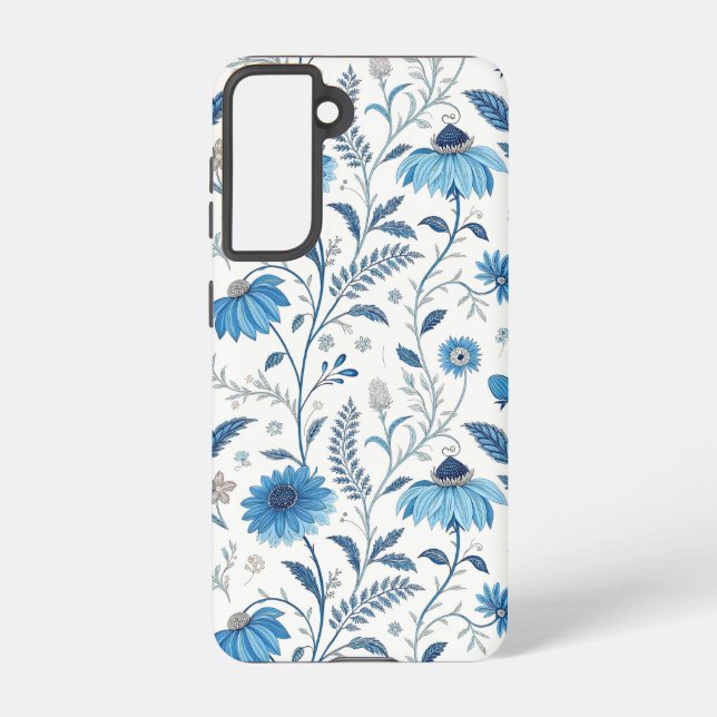 Chinoiserie Blue Echinacea Pattern Samsung Galaxy Hülle (Rückseite)