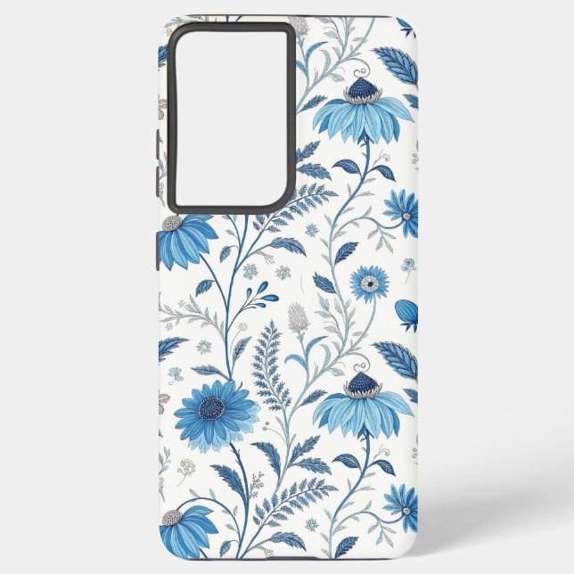 Chinoiserie Blue Echinacea Pattern Samsung Galaxy Hülle (Rückseite)