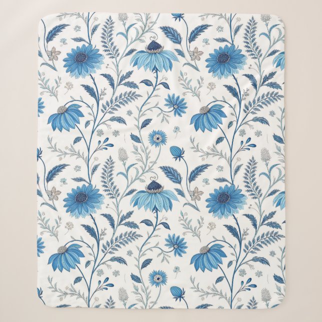 Chinoiserie Blue Echinacea Pattern Sherpadecke (Vorderseite)