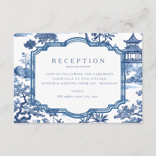 Chinoiserie Blue Empfang Card Begleitkarte (Vorderseite)