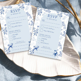 Chinoiserie Blue Floral Wedding Arch Entree und RSVP Karte