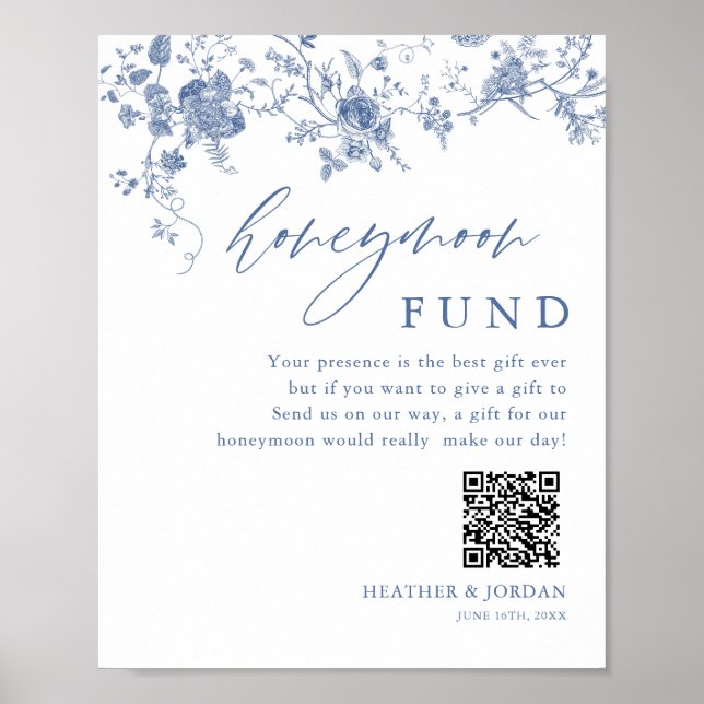 Chinoiserie Blue Floral Wedding Honeymoon Fund Poster (Vorne)