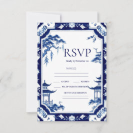 Chinoiserie Blue Floral Wedding RSVP Cards