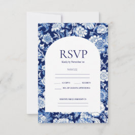 Chinoiserie Blue Floral Wedding RSVP Cards Karte