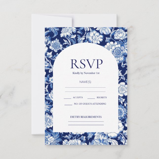 Chinoiserie Blue Floral Wedding RSVP Cards Karte (Vorderseite)