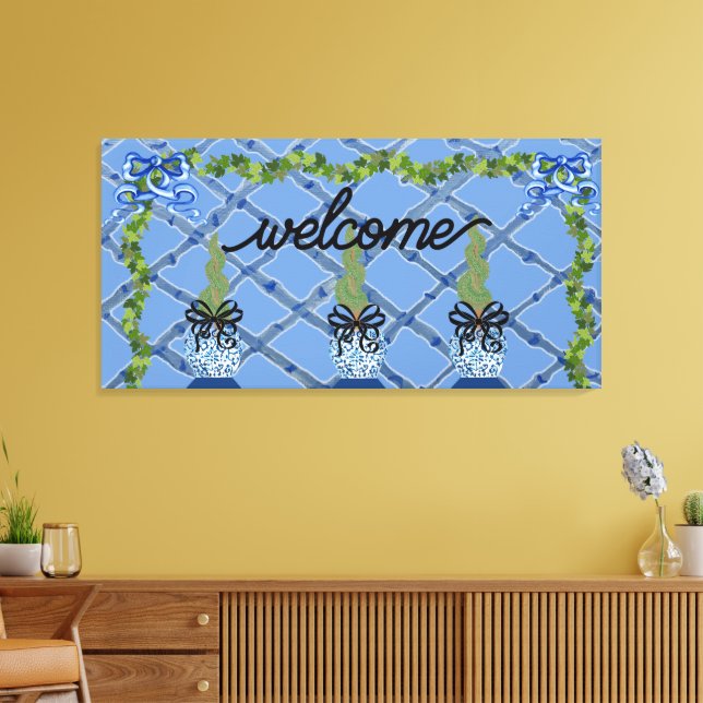 Chinoiserie Blue Ginger Jars Topiary Leinwanddruck (Insitu (Wohnzimmer))