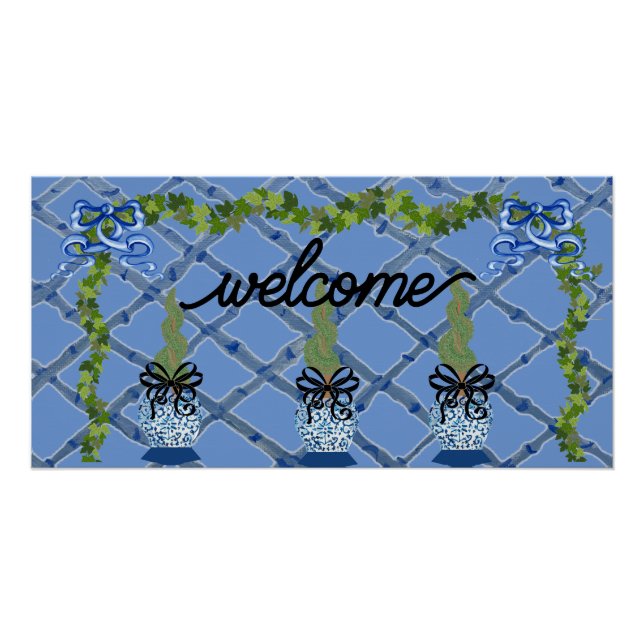 Chinoiserie Blue Ginger Jars Topiary Poster (Vorderseite)