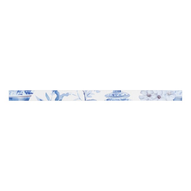 Chinoiserie Blue Grosgrain Ribbon Ripsband (Vorderseite)