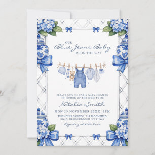 Chinoiserie Blue Jean Denim Vornehme Babyparty Einladung