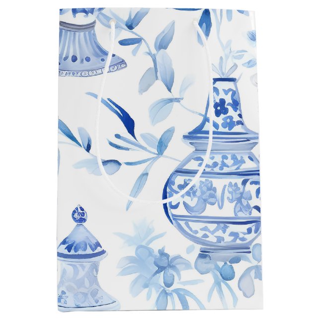 Chinoiserie Blue Medium Geschenktasche Mittlere Geschenktüte (Vorderseite)