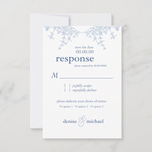 Chinoiserie Blue Pagoda Wedding RSVP Einladung (Vorderseite)