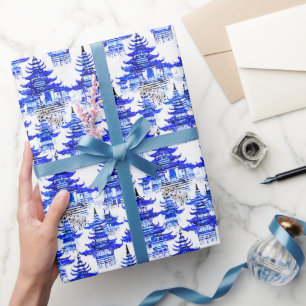Chinoiserie Blue Pagodas Geschenkpapier