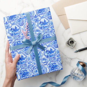 Chinoiserie Blue Pagodas Geschenkpapier