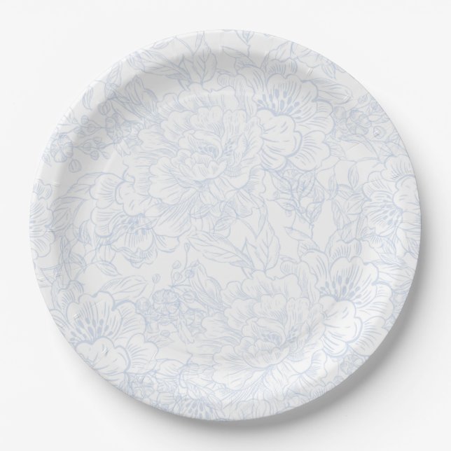 Chinoiserie Blue Peony Wedding Pappteller (Vorderseite)
