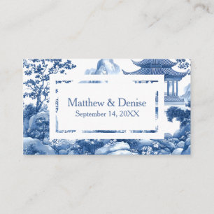 Chinoiserie Blue Toile Pagoda Wedding RSVP Begleitkarte