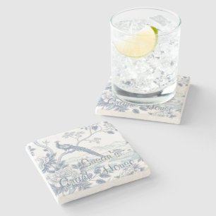 Chinoiserie Blue Toile Pfau Custom Mahjong Steinuntersetzer