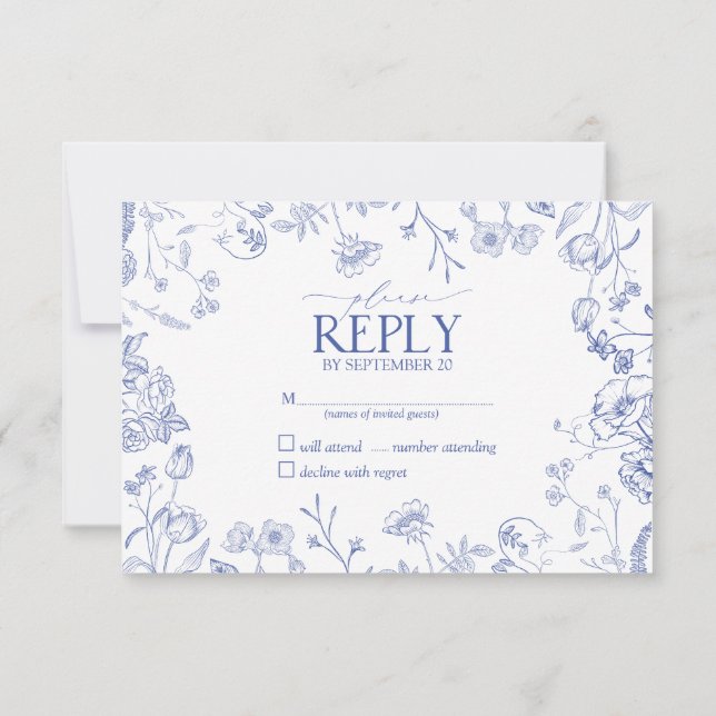 Chinoiserie Blue Viktorianisch Floral No Menu UAWG RSVP Karte (Rückseite)