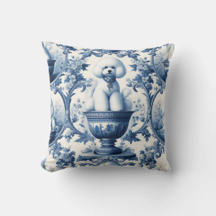 Chinoiserie Blue & White Bichon Frise Throw Kissen