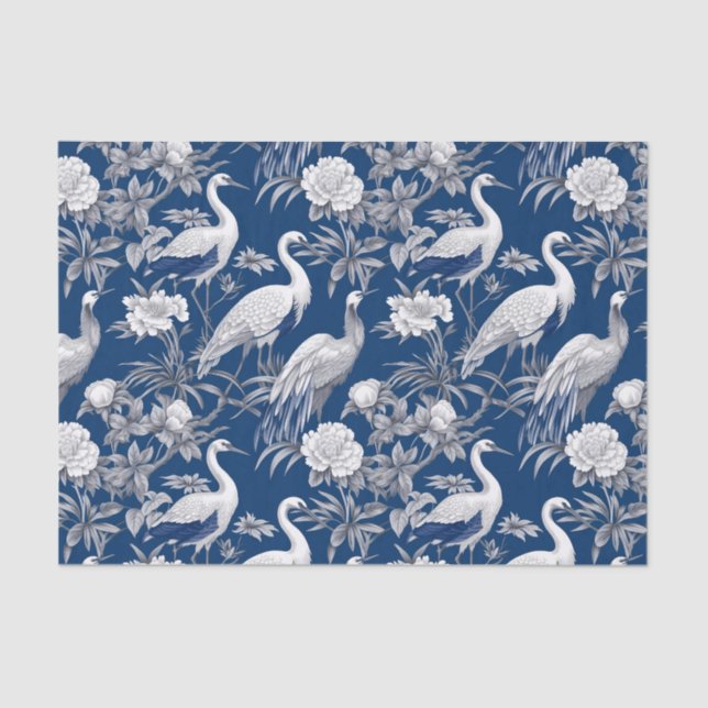 Chinoiserie Blue White Birds Malerei Decoupage Seidenpapier (Vorderseite)