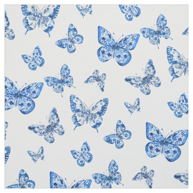 Chinoiserie Blue White Butterfly Stoff (Muster)