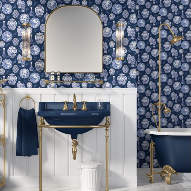 Chinoiserie Blue White Classic Ginger Jars Teller Tapete (Von Creator hochgeladen)