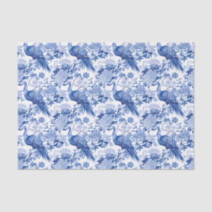 Chinoiserie Blue & White Floral Asian Birds Seidenpapier