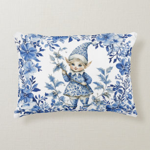 Chinoiserie Blue White Floral Christmas Elf Dekokissen