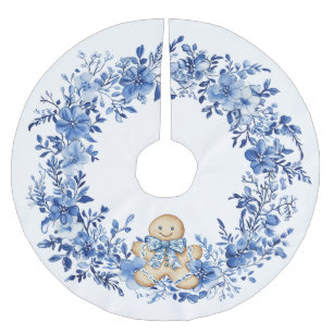 Chinoiserie Blue White Floral Gingerbrot Man Polyester Weihnachtsbaumdecke