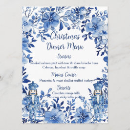 Chinoiserie Blue White Floral Nutcracker Soldiers Menükarte