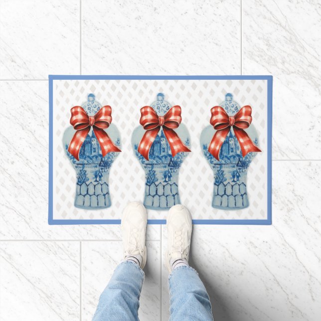 Chinoiserie Blue White Ginger Jar Rug Doormat Fußmatte (Indoor)