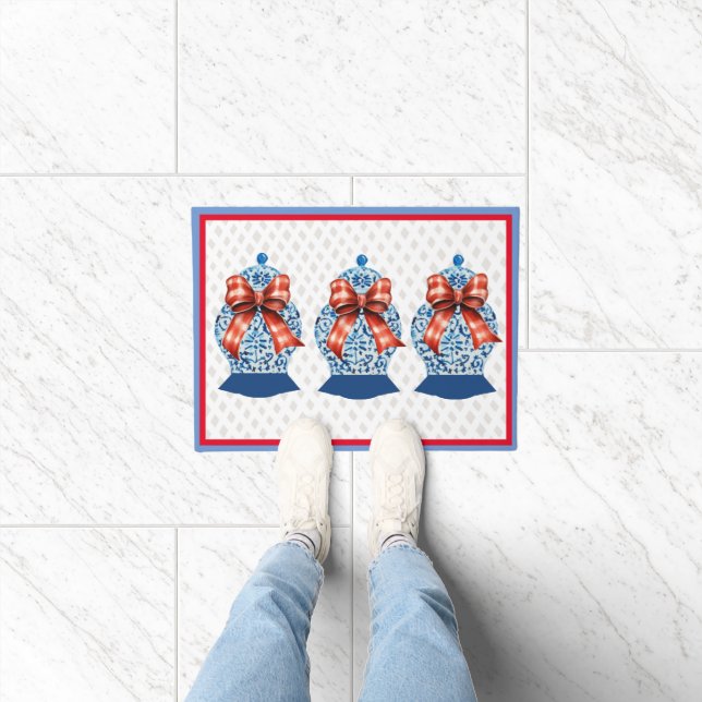 Chinoiserie Blue White Ginger Jar Rug Doormat Fußmatte (Indoor)