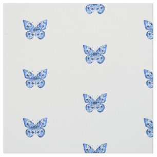 Chinoiserie Blue White Little Butterfly Stoff
