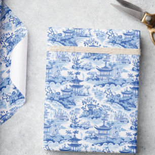 Chinoiserie Blue & White Pagodas Geschenkpapier