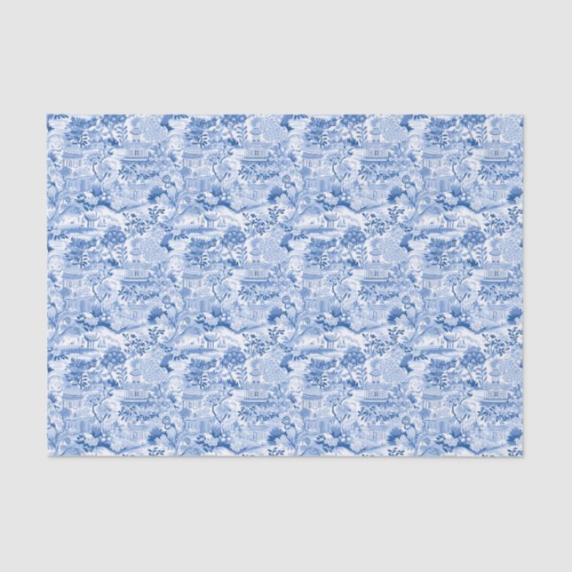 Chinoiserie Blue & White Pagodas Seidenpapier (Vorderseite)