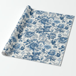 Chinoiserie Blue White Peonings Blumendekoupage Geschenkpapier