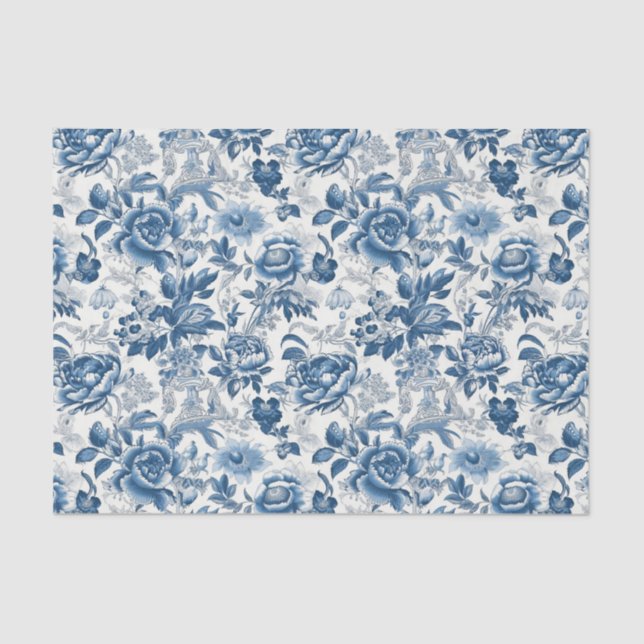Chinoiserie Blue White Peonings Blumendekoupage Seidenpapier (Vorderseite)