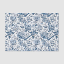 Chinoiserie Blue White Peony Floral Bird Dekoupage