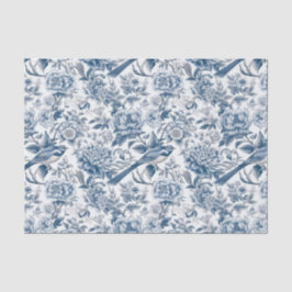 Chinoiserie Blue White Peony Floral Bird Dekoupage Seidenpapier
