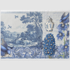 Chinoiserie Blue White Toile Blumenzellenschrift C Seidenpapier
