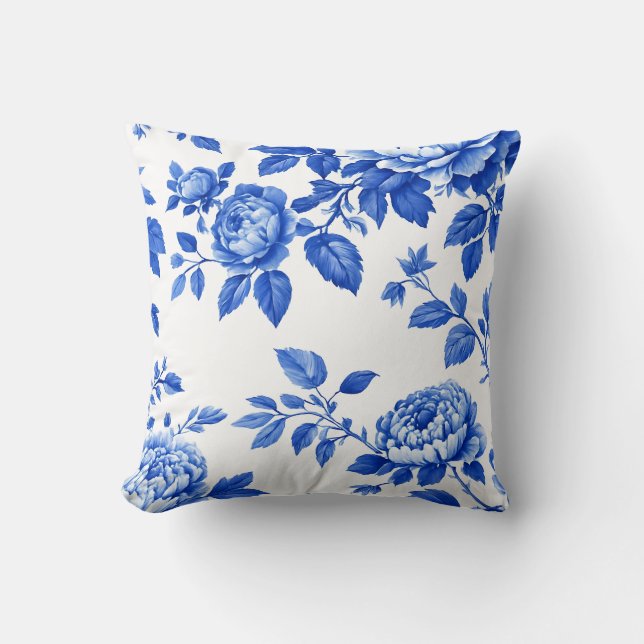 Chinoiserie Blue Willow and White Accent Pillo Kissen (Vorderseite)