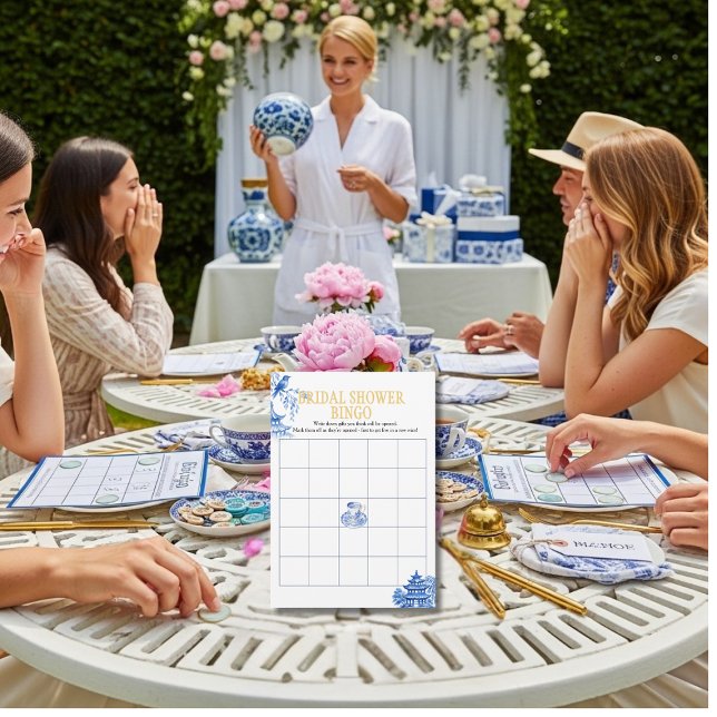 Chinoiserie Blue Willow Bridal Shower Bingo game Einladung (Chinoiserie Blue Willow Bridal Shower Bingo game)