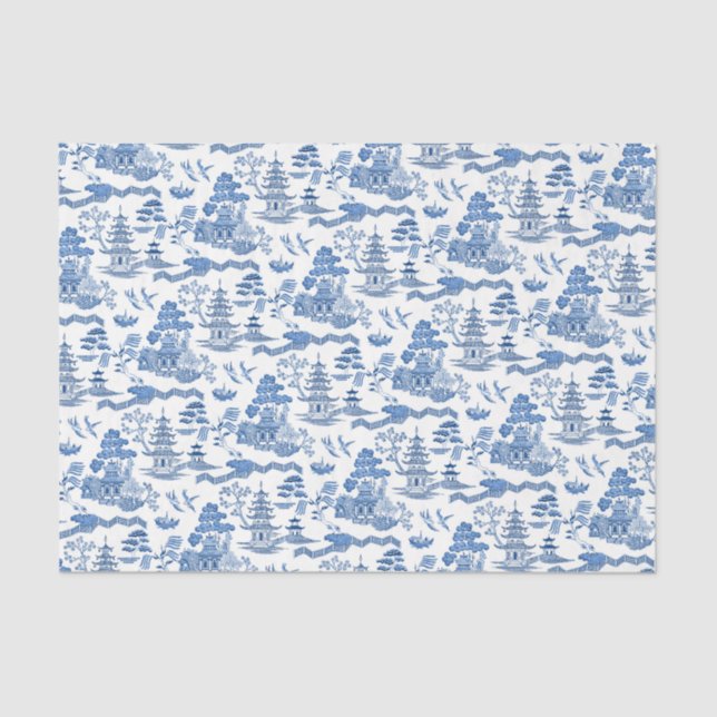 Chinoiserie Blue Willow Decoupage Tissue Paper Seidenpapier (Vorderseite)