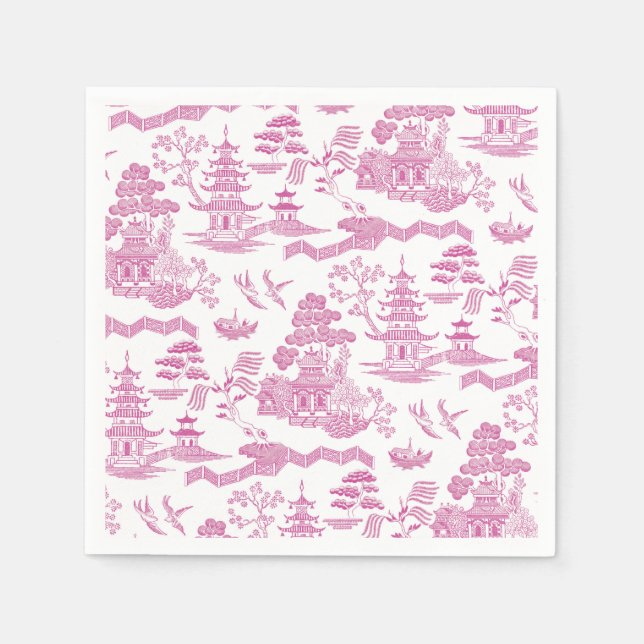 Chinoiserie Blue Willow in Pink Serviette (Vorderseite)