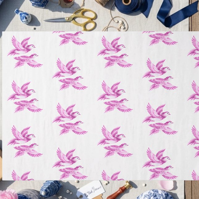 Chinoiserie Blue Willow Pink Asain lovebirds Seidenpapier (Chinoiserie Blue Willow Pink Asain lovebirds Tissue Paper)