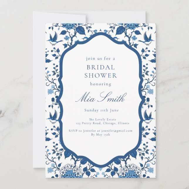 Chinoiserie Blume Blumen und Vögel Einladung (Vorderseite)