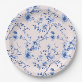 Chinoiserie-Blume in Blau und Rosa Pappteller